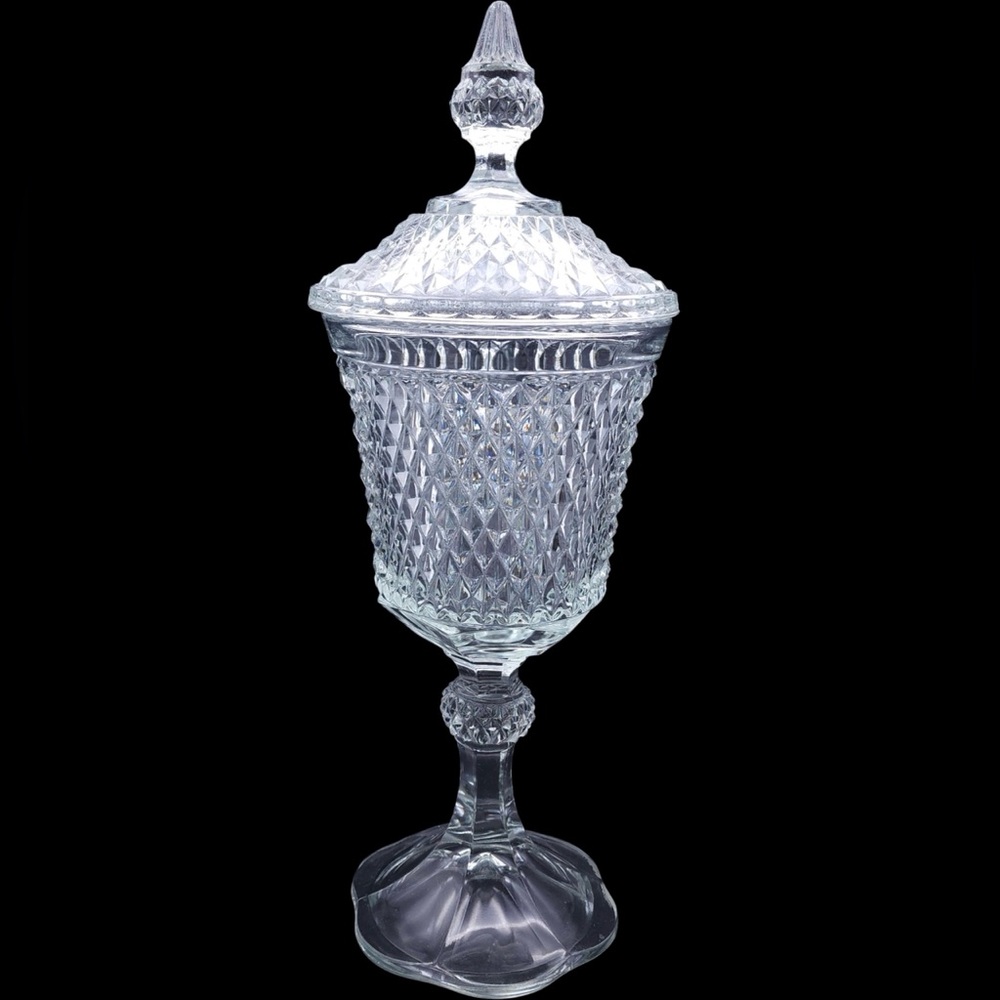 ✨Indiana Glass Diamond Point Apothecary Jar, Pedestal Candy Dish, Chalice